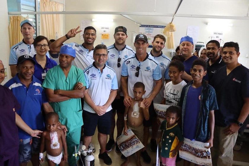 The Sharks on their visit to Port Moresby General Hospital.