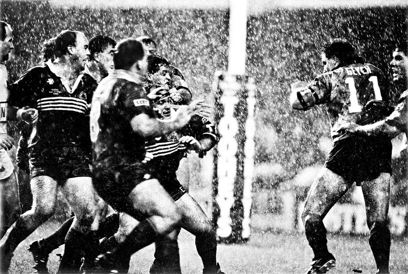 The Queenslanders rush in to fight Mark Geyer in 1991.