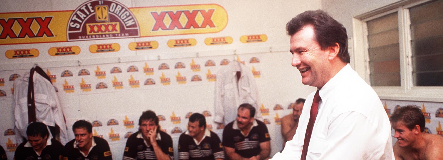 Graham Lowe shares a laugh with his victorious Queensland team.