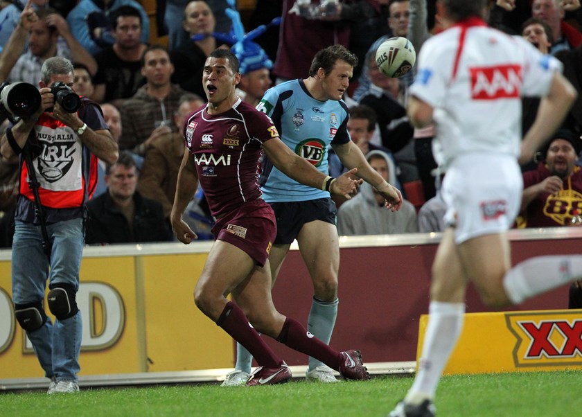 Jharal Yow Yeh celebrates a try on debut.
