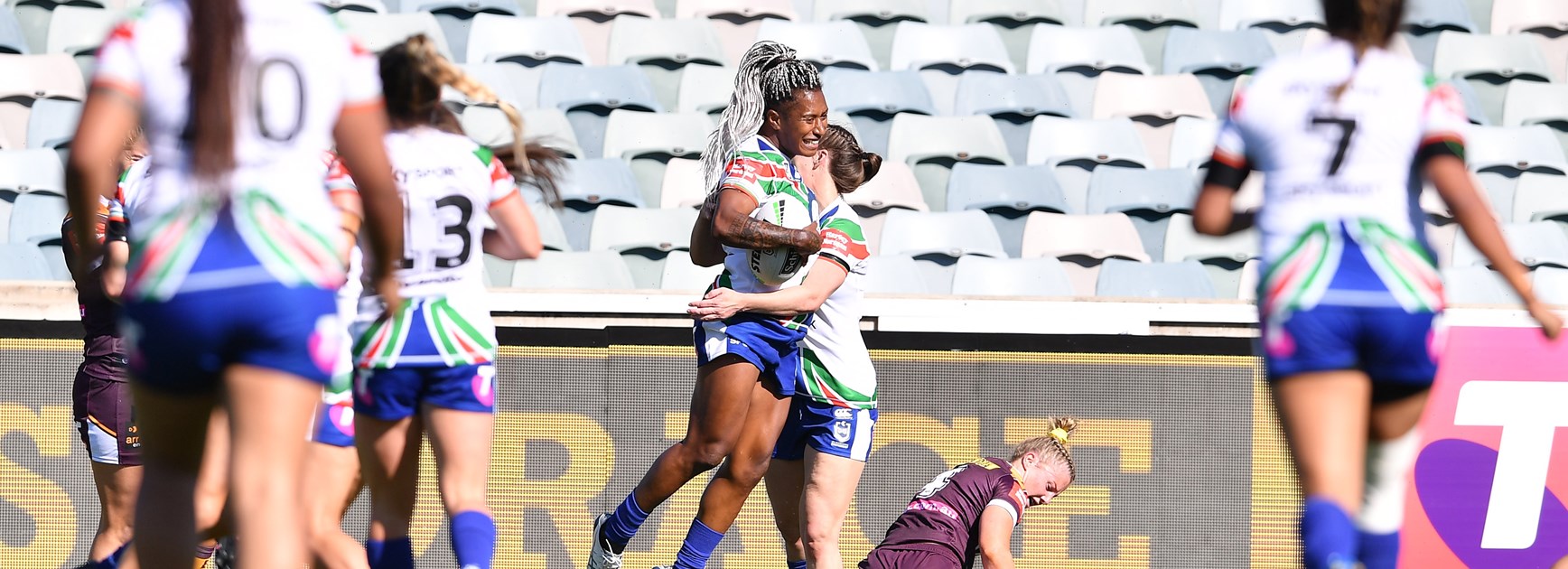 Rugby sevens star Ellia Green celebrated her arrival in the NRLW with a try in her first game for the Warriors.