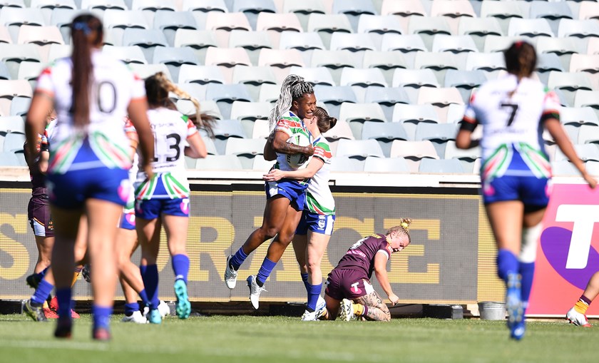 Rugby sevens star Ellia Green celebrated her arrival in the NRLW with a try in her first game for the Warriors.