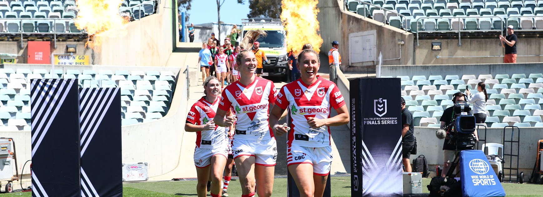 Sam Bremner leads out the Dragons in the opening round of the 2020 NRLW. 