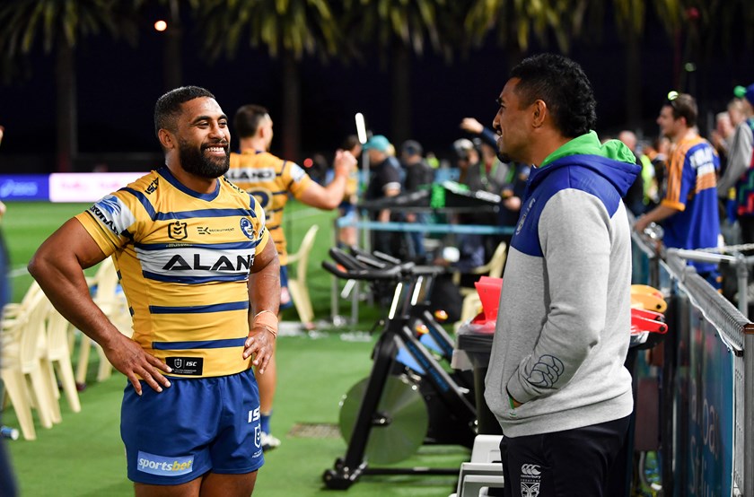 Michael and George Jennings catch up after Parramatta's clash with the Warriors in round 18.