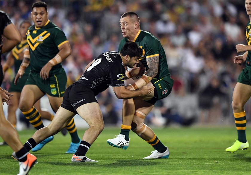 David Klemmer, with Josh Papalii, in support against New Zealand in 2019.