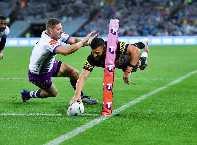 Josh Mansour goes over for a disallowed try.
