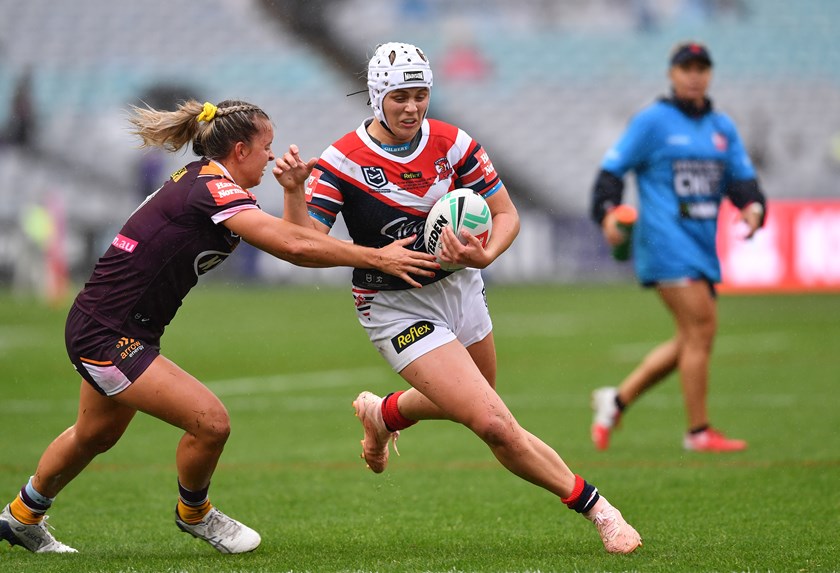 Hannah Southwell on the charge for the Roosters during the NRLW grand final.