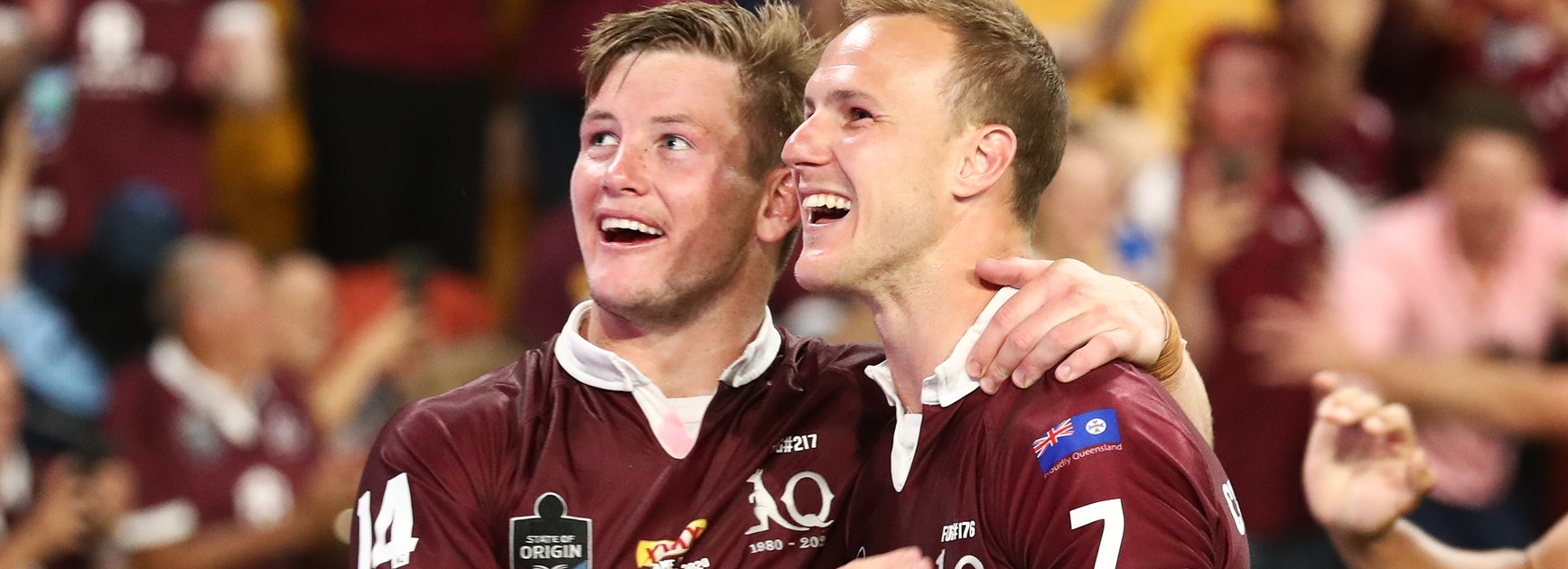 Maroons hooker Harry Grant and halfback Daly Cherry-Evans.