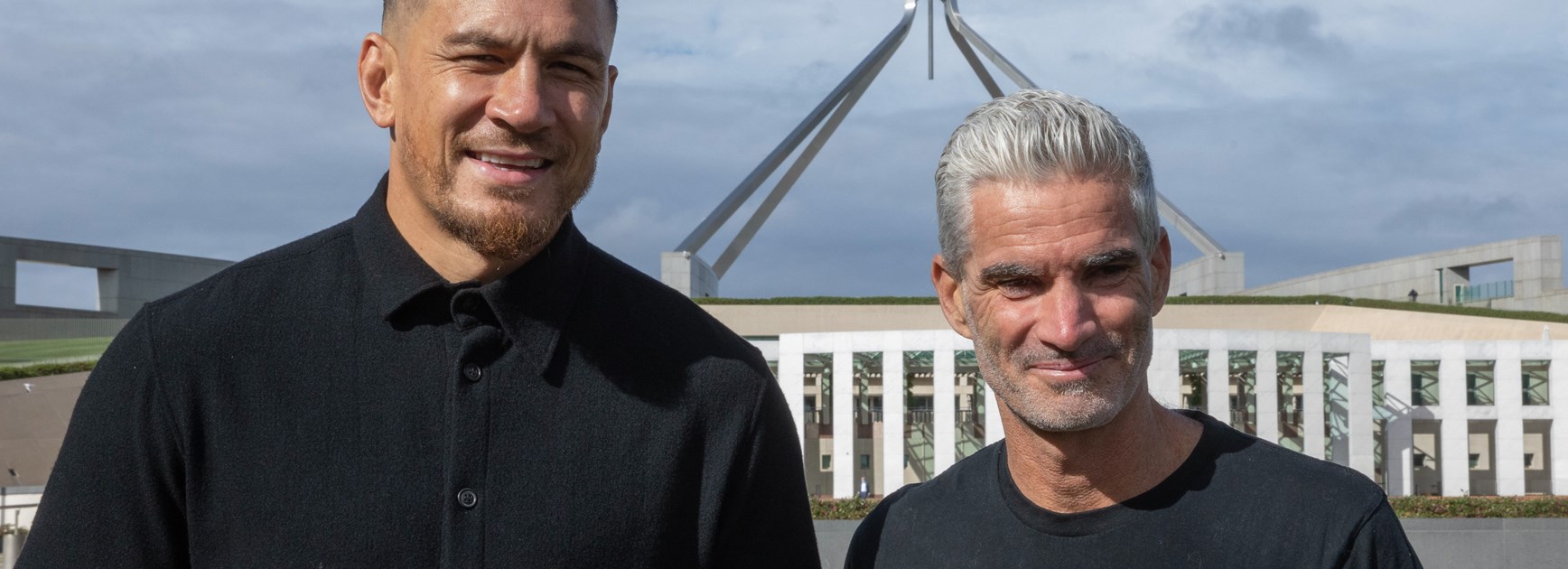 Sonny Bill Williams and Craig Foster at Parliament House in Canberra.