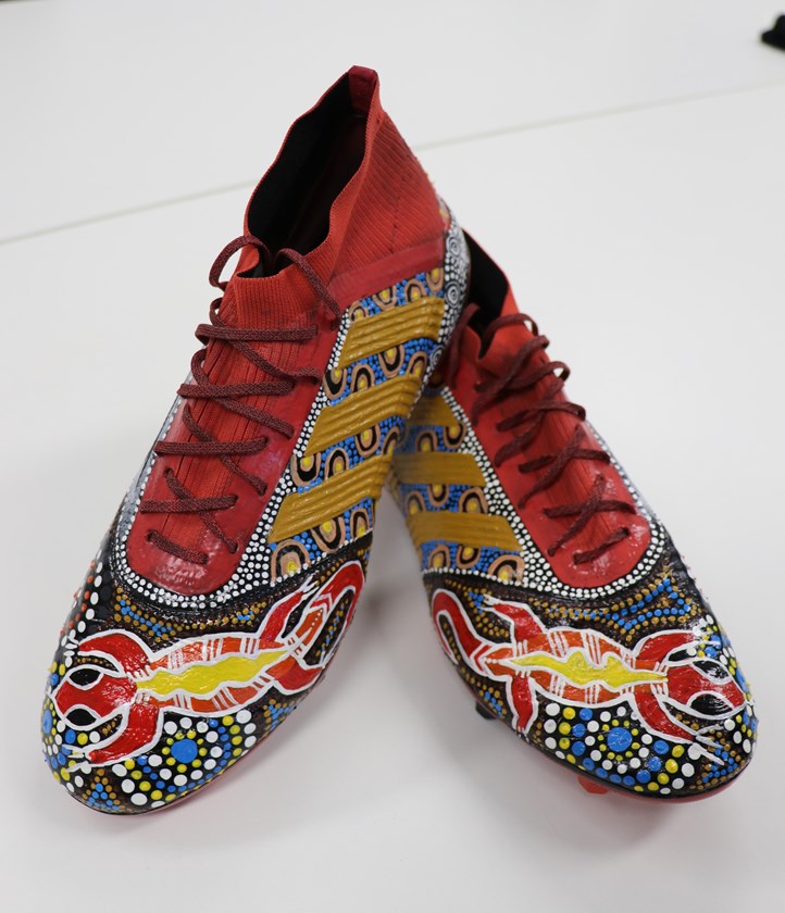Corey Thompson will wear specially designed boots for Indigenous Round.