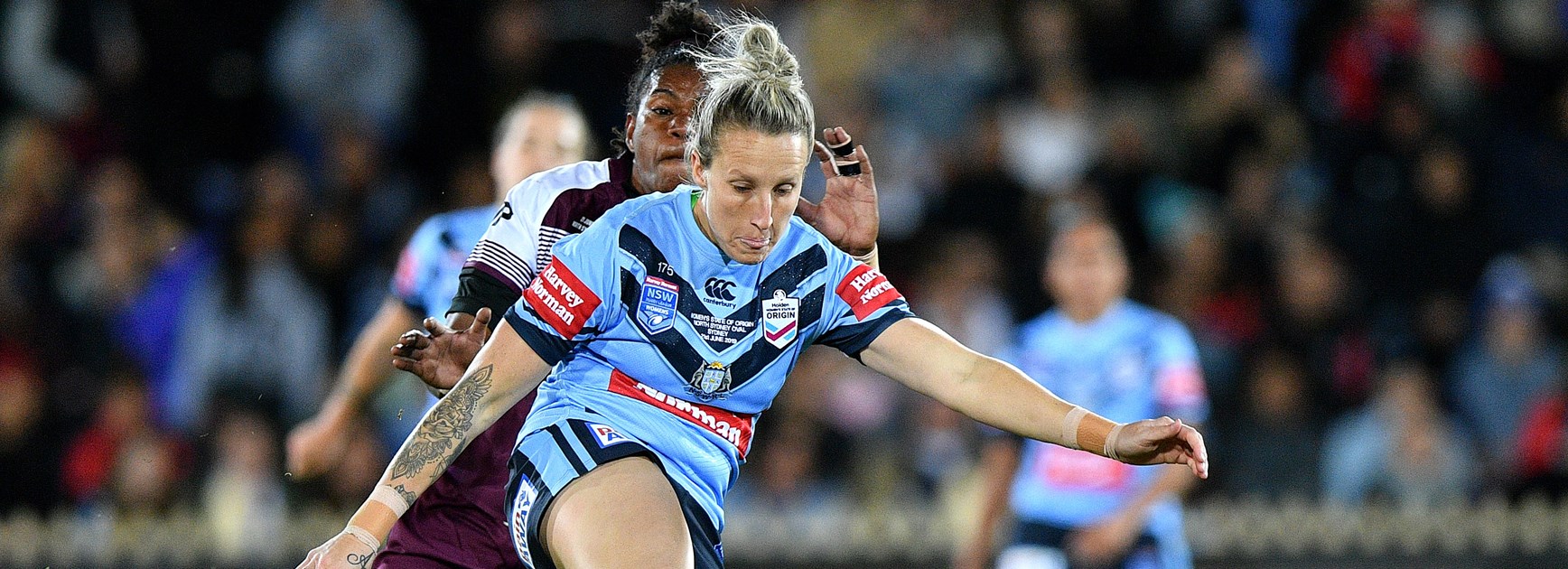 Holli Wheeler shows off her kicking skills for NSW against Queensland in 2019.