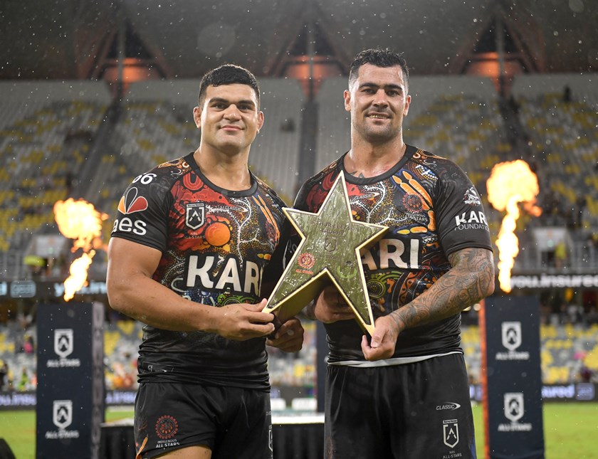 David Fifita and Andrew Fifita after last year's All Stars match which ended in a 10-10 draw.