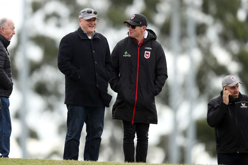 Dragons coach Anthony Griffin watching Jack de Belin's first game back.