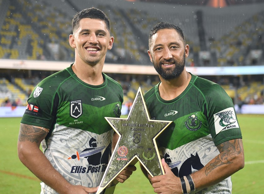 Benji Marshall and his brother Jeremy Marshall-King after the All Stars game.