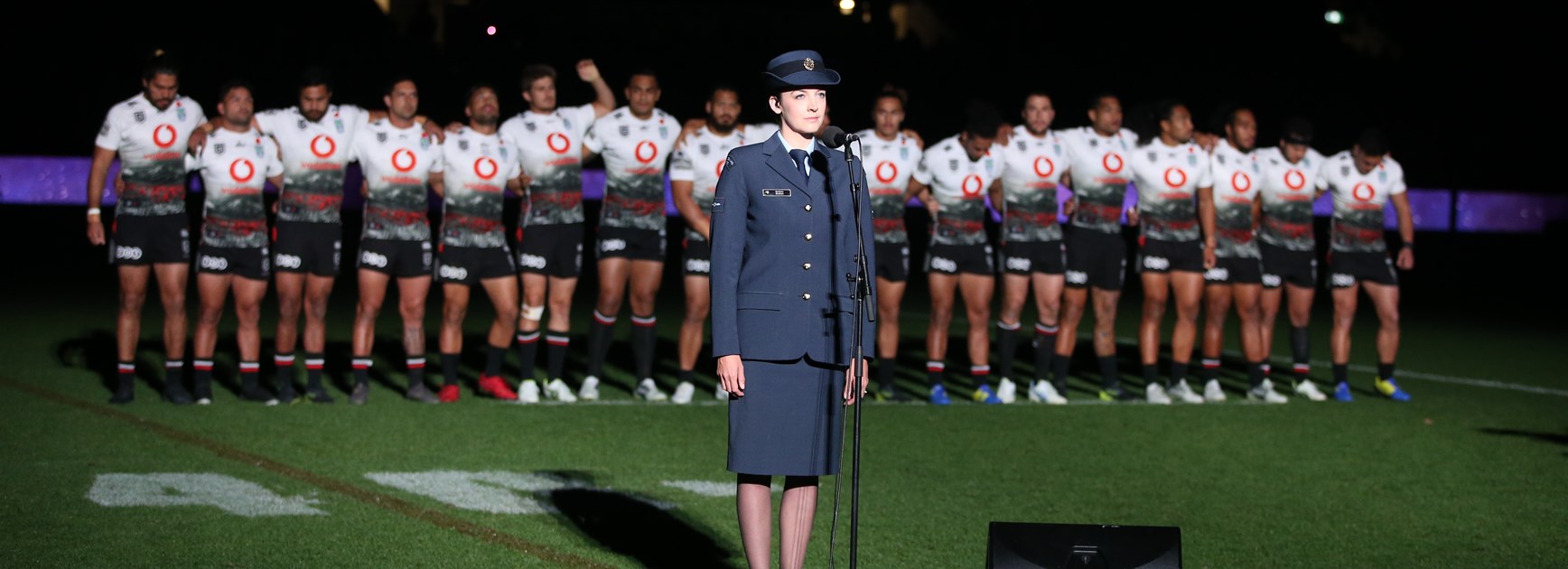 Warriors players on Anzac Day.