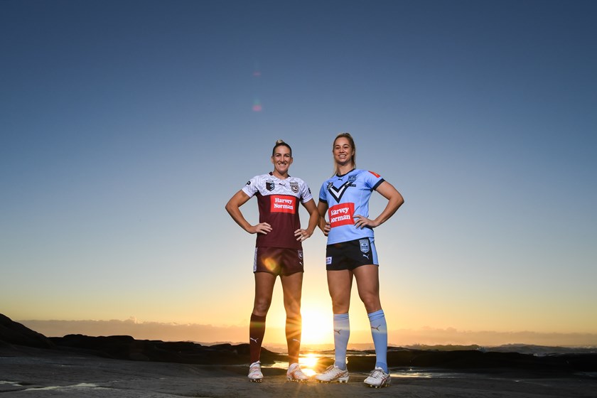 Ali Brigginshaw and Kezzie Apps at the launch of the 2021 Women's State of Origin.