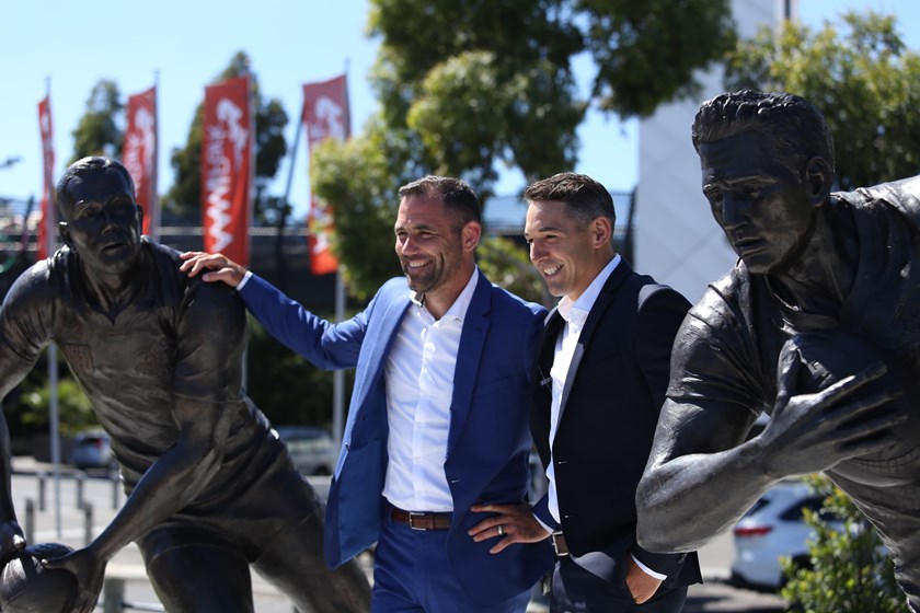 Cameron Smith and Billy Slater at their statue unveiling.