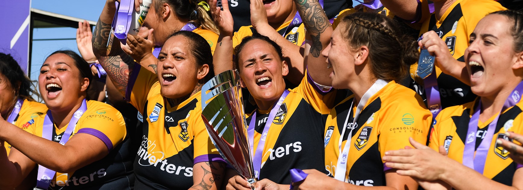 Western Australia celebrate their 2021 Women's National Championships open title.