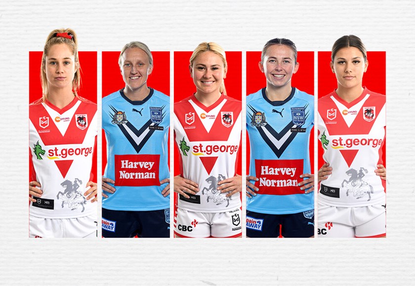St George Illawarra's 2021 marquee signings - Kezie Apps,  Holli Wheeler, Keeley Davis, Quincy Dodd and Shaylee Bent.