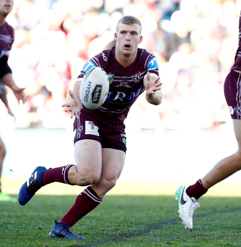 Joey Lussick during his NRL debut for Manly in 2017.