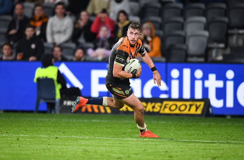 Paul Momirovski in action for the Wests Tigers in 2019.