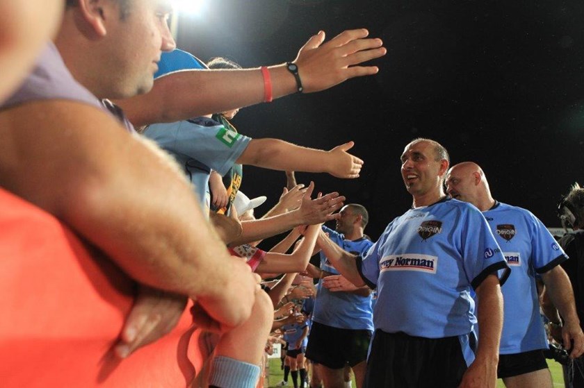 Tony Trim meets the fans after his life changing night at Parramatta Stadium in 2011.