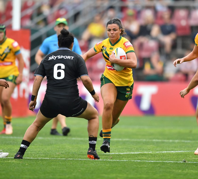 Jillaroos and Knights prop Millie Boyle on debut for Australia in 2019.
