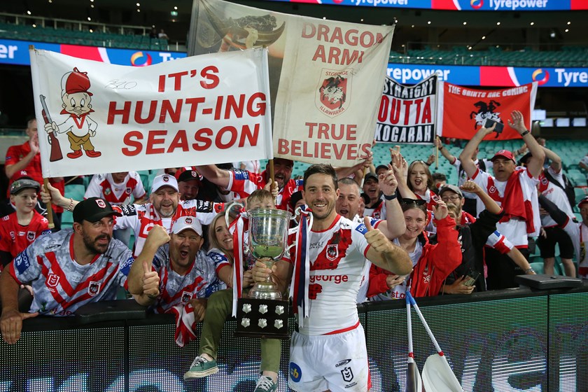 Hunt celebrates with fans after beating the Roosters