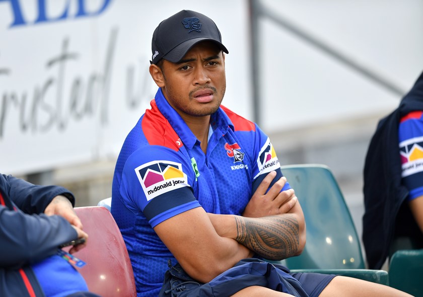 Anthony Milford watches his Knights teammates while waiting to return to the NRL.