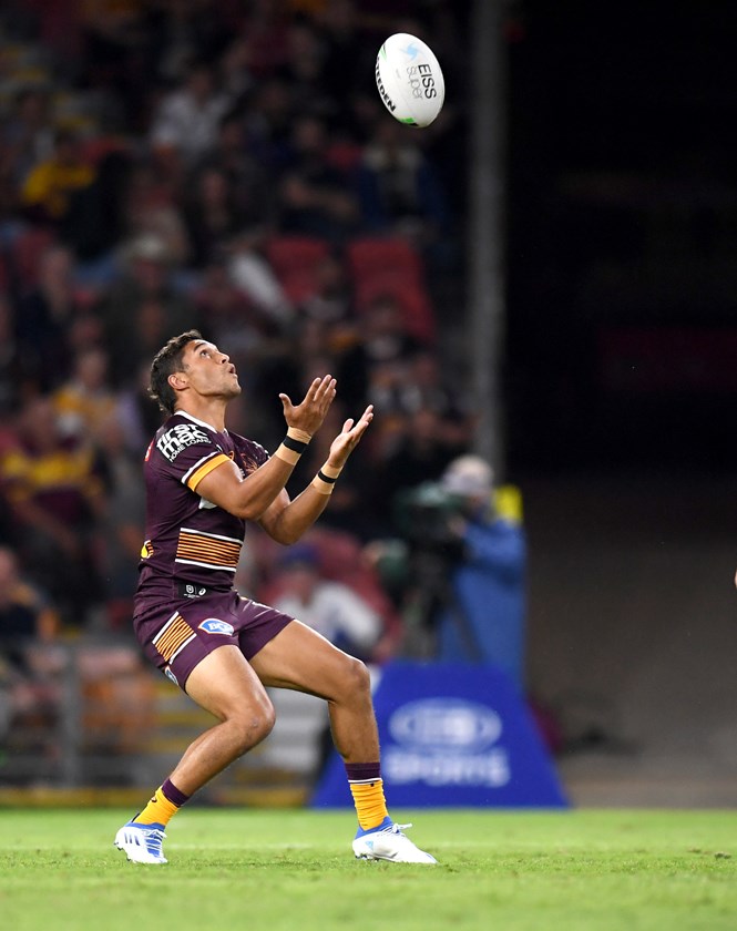 Te Maire Martin under the high ball in his return to the NRL last month.