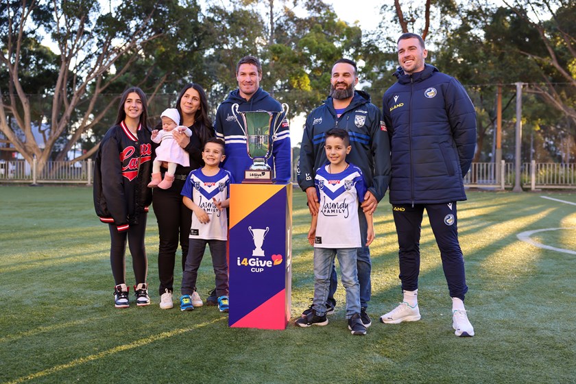 Danny and Leila Abdallah with children Liana, Selina, Michael and Alex and rival captains Josh Jackson and Clint Gutherson