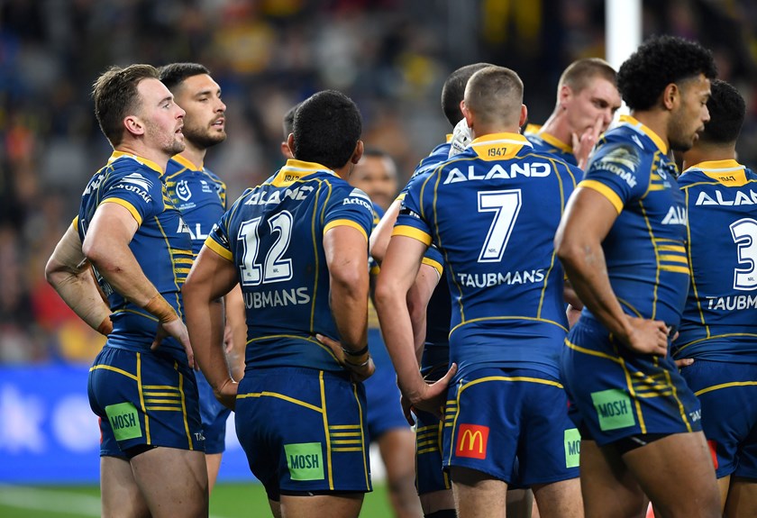 Dejected Eels players during last weekend's 26-0 to South Sydney