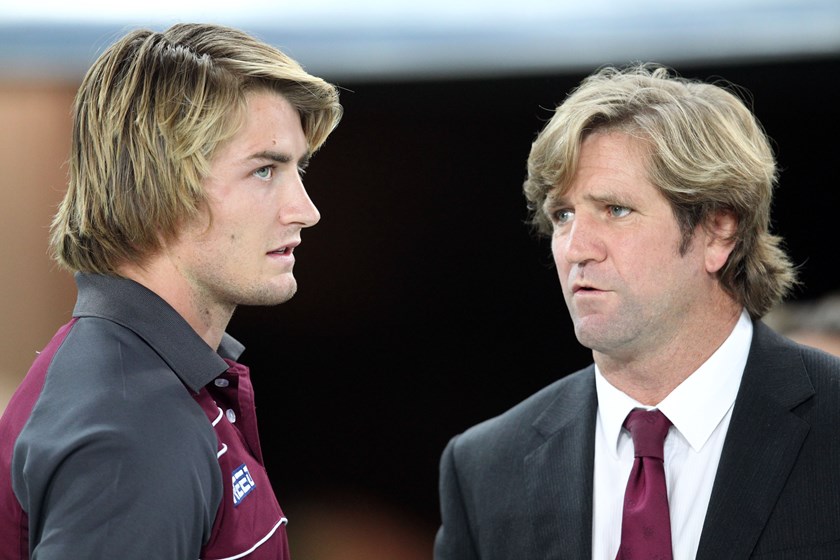 Kieran Foran and Des Hasler during the five-eighth's debut season at Manly in 2011.