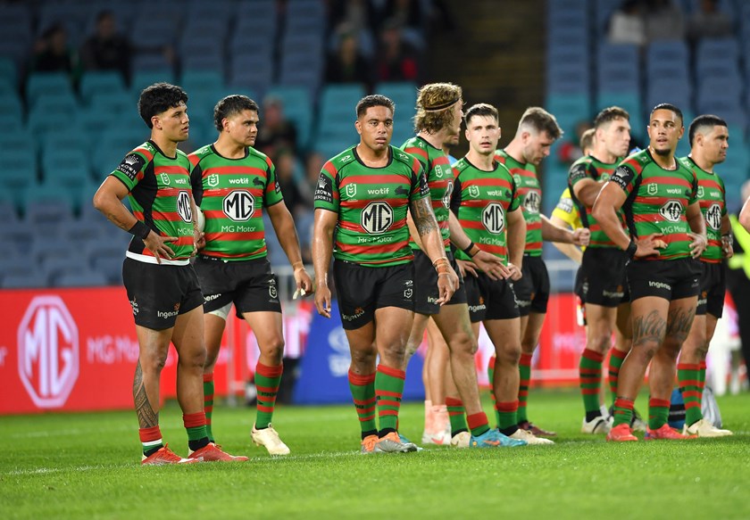 Dejected Rabbitohs after conceding a late try against Penrith
