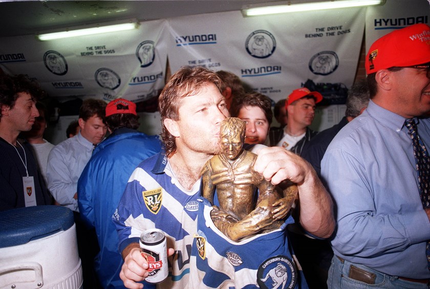 Canterbury skipper Terry Lamb savours premiership glory in 1995.