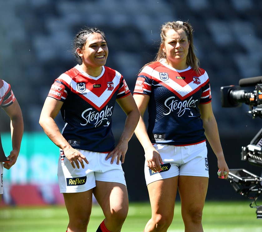Vanessa Foliaki (left) during her first stint in the NRLW with the Roosters.