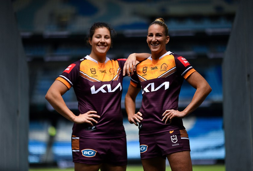 Ali Brigginshaw and Chelsea Lenarduzzi at the NRLW launch in Sydney on Wednesday.