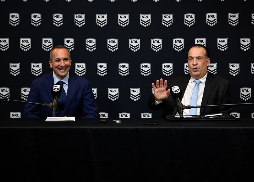 NRL CEO Andrew Abdo and ARLC chairman Peter V'landys announce details of the 2022 grand final