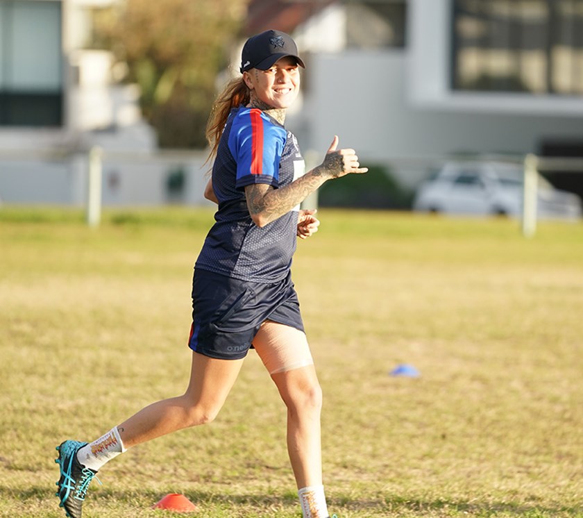 Caitlin Moran all smiles at Knights training.