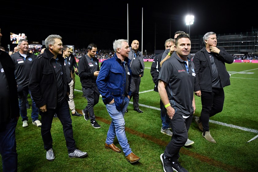 Paul Green celebrated with former Sharks team-mates at Cronulla's Old Boys Day last Saturday 