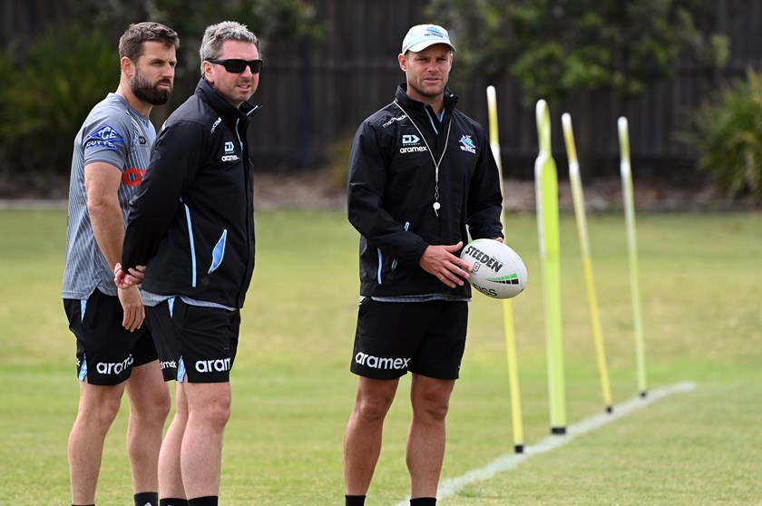 Sharks assistant coaches Josh Hannay, Steve Price and Daniel Holdsworth 