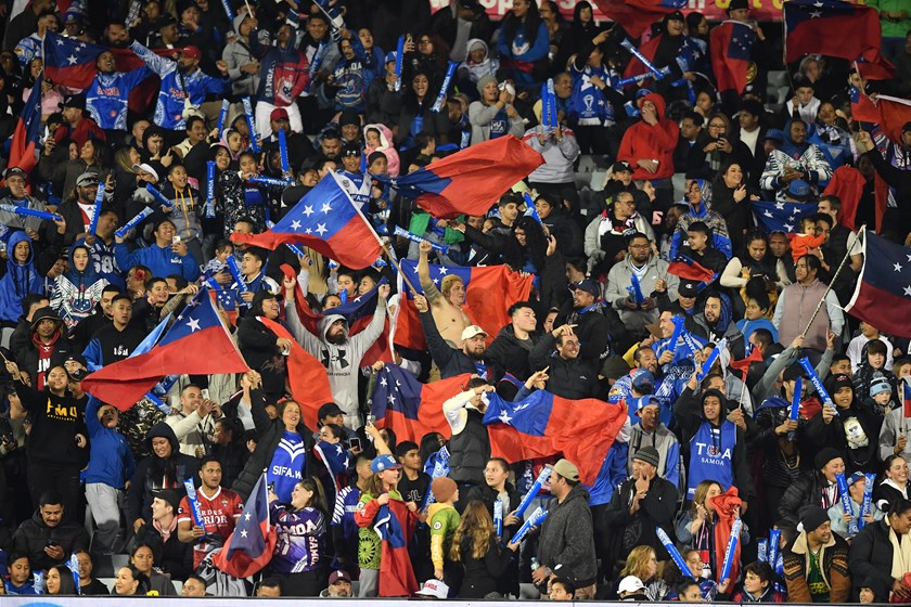 Samoa fans at the Pacific Test at Campbelltown Stadium