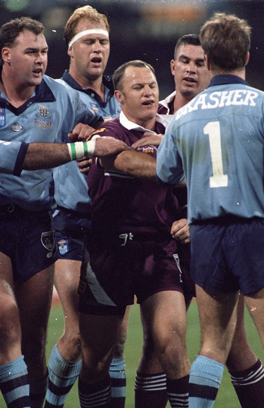McGregor and Sironen join a melee during  the second game of the 1994 series at the MCG