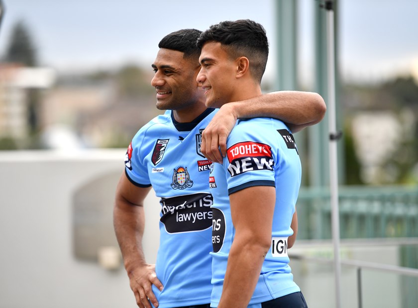 Daniel Tupou with fellow Roosters winger Joseph Suaalii
