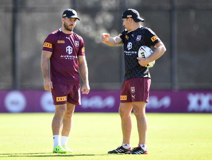 Ben Hunt and Billy Slater at Maroons training