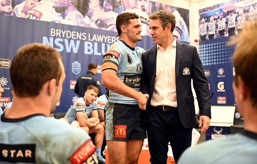 Cleary is congratulated by NSW coach Brad Fittler after Origin II