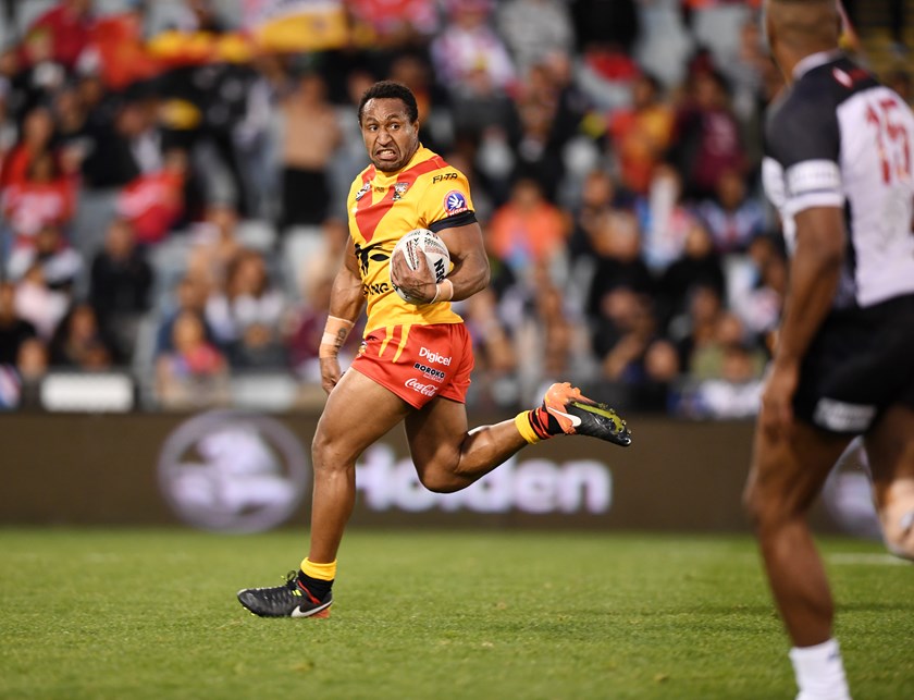 Justin Olam in action for Papua New Guinea against Fiji in 2018.