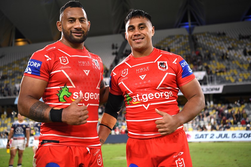 Francis Molo with his brother Michael at Queensland Country Bank Stadium earlier this month.