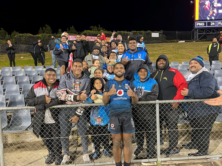 Sunia Turuva with some of his family after his Test debut for Fiji Bati on Saturday night.