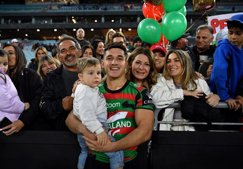 Peter Mamouzelos celebrates his NRL debut with family and friends